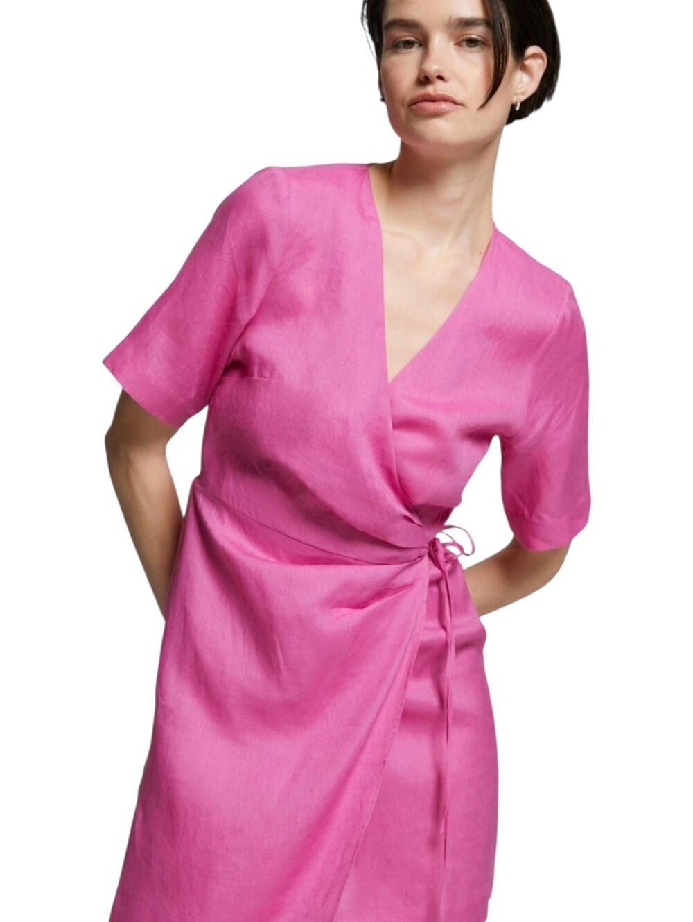 & Other Stories Pink Linen Short Sleeve‎ Wrap Dress Size 0